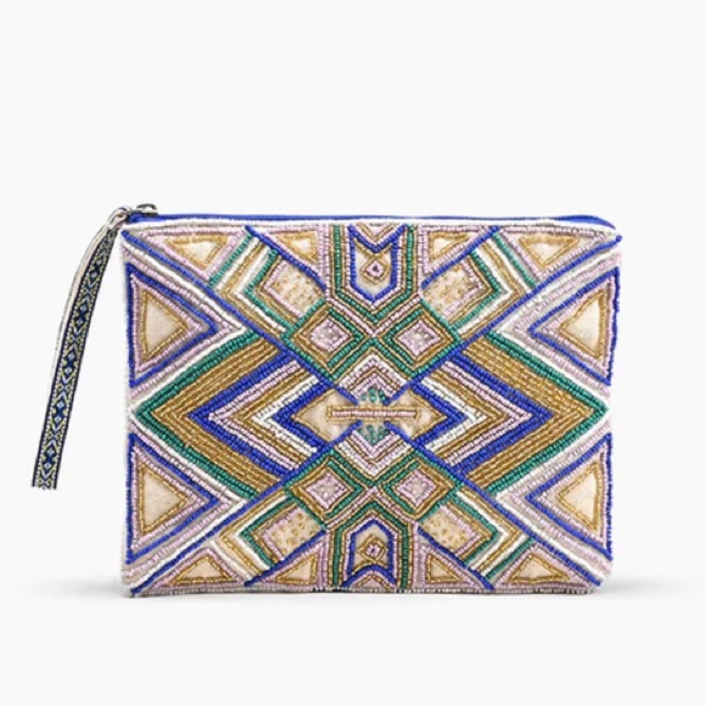 America & beyond beaded zip pouch wristlet nwot